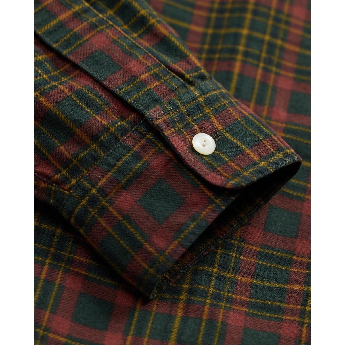 Plaid-Print Flannel Workshirt Green Red - Shirts