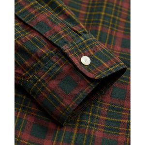 Plaid-Print Flannel Workshirt Green Red - Shirts