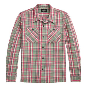 Plaid Twill Camp Shirt Sage Red Multi - Shirt