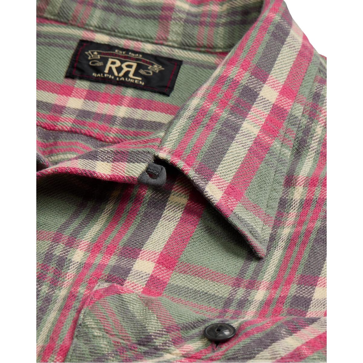 Plaid Twill Camp Shirt Sage Red Multi - Shirt