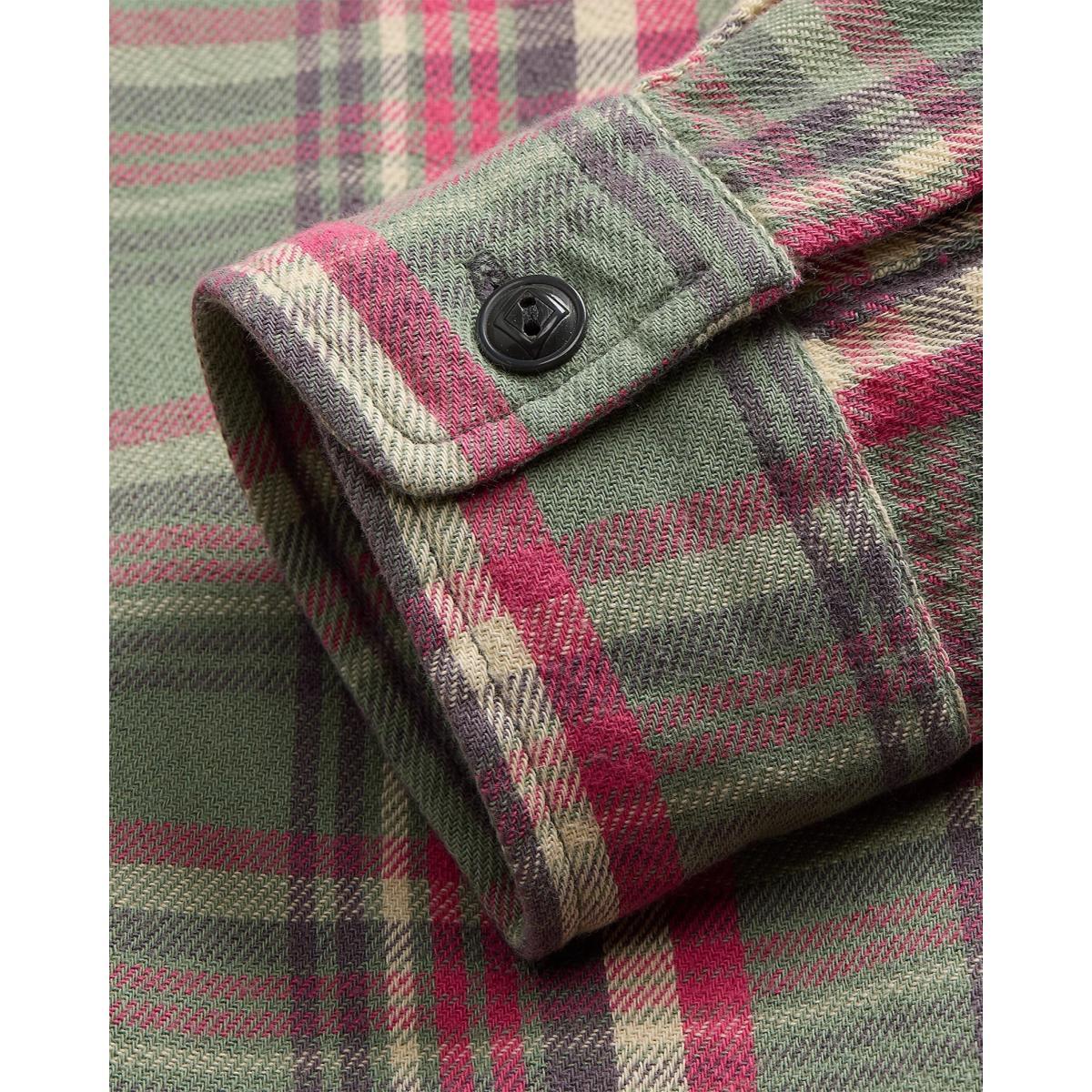 Plaid Twill Camp Shirt Sage Red Multi - Shirt