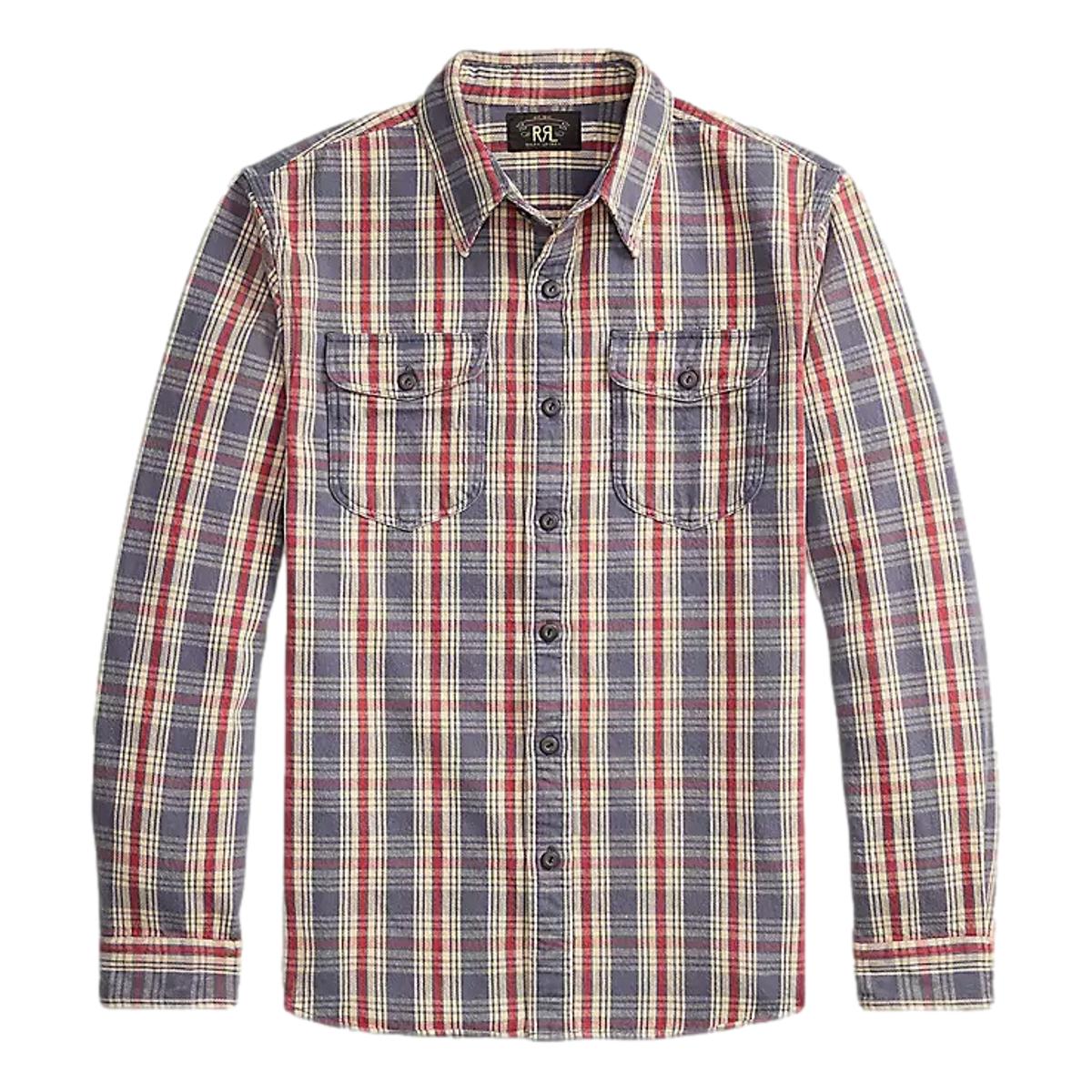 Plaid Twill Workshirt Blue Cream Red - Shirt