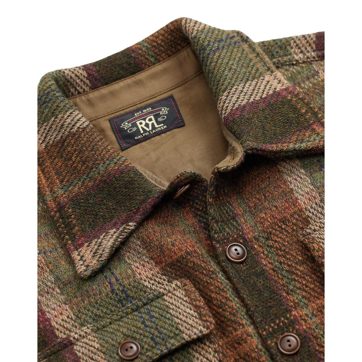 Plaid Wool-Cashmere Workshirt Sweater Olive Multi