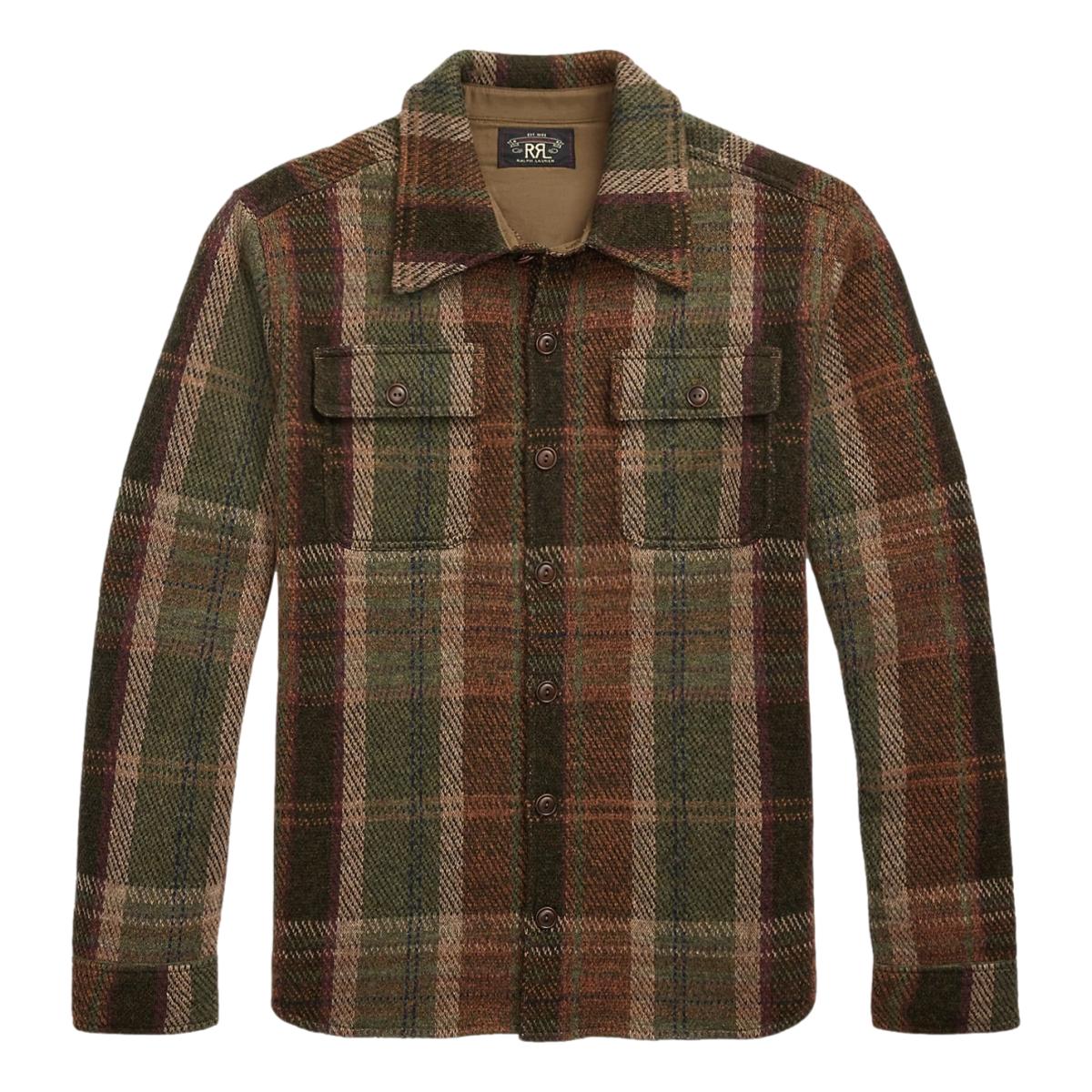Plaid Wool-Cashmere Workshirt Sweater Olive Multi