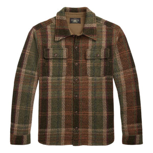 Plaid Wool-Cashmere Workshirt Sweater Olive Multi