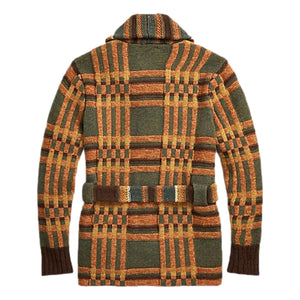 Plaid Wool Ranch Cardigan Green Brown Multi - Sweater