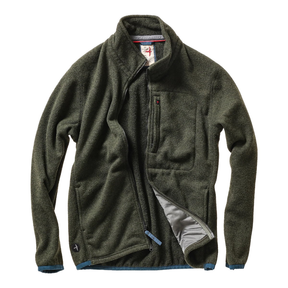 Relwen Basecamp track jacket in black forest heather wool terry with a two-way zipper and chest pocket.