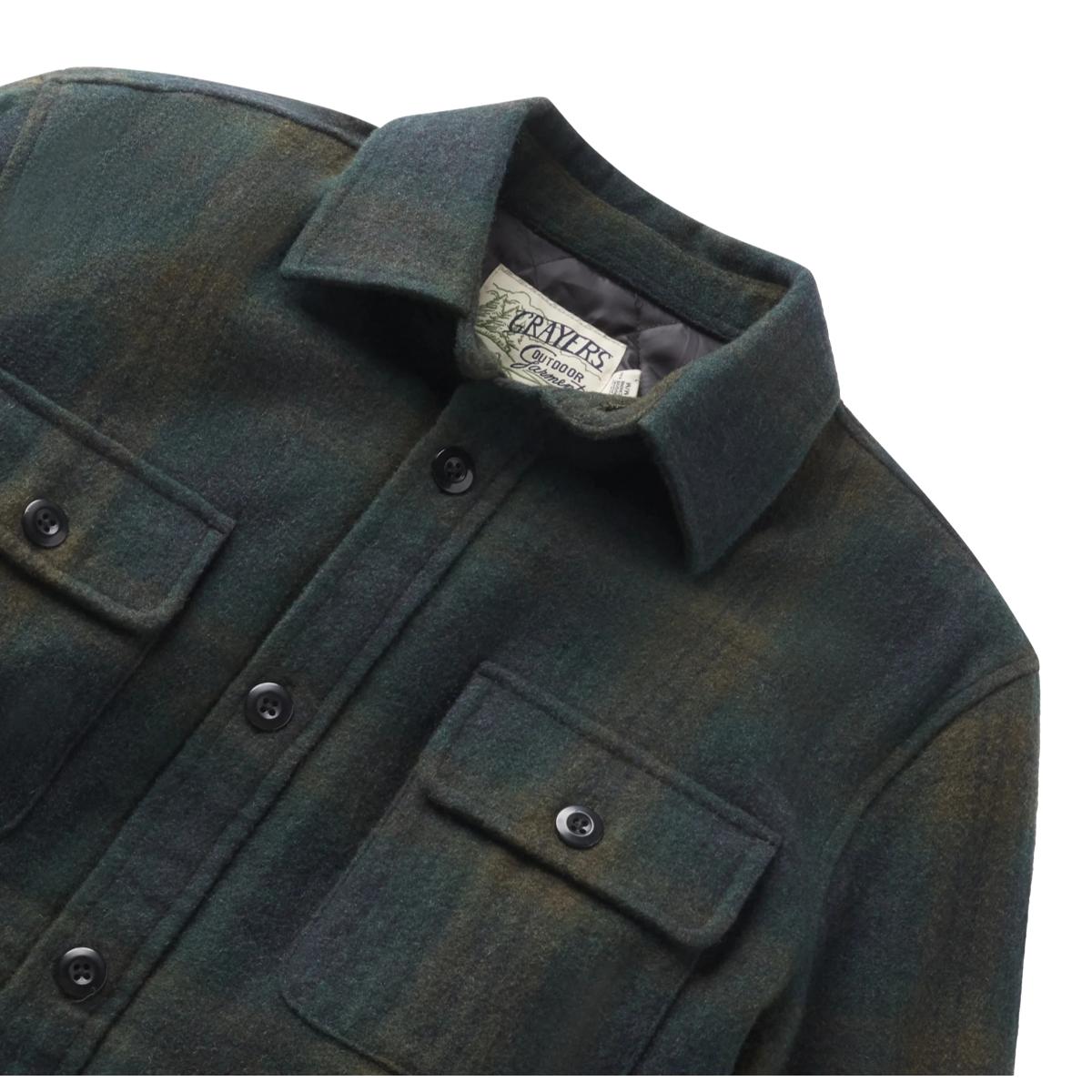 Retro Wool Padded Shirt Jacket Olive Plaid - Shirt Jacket