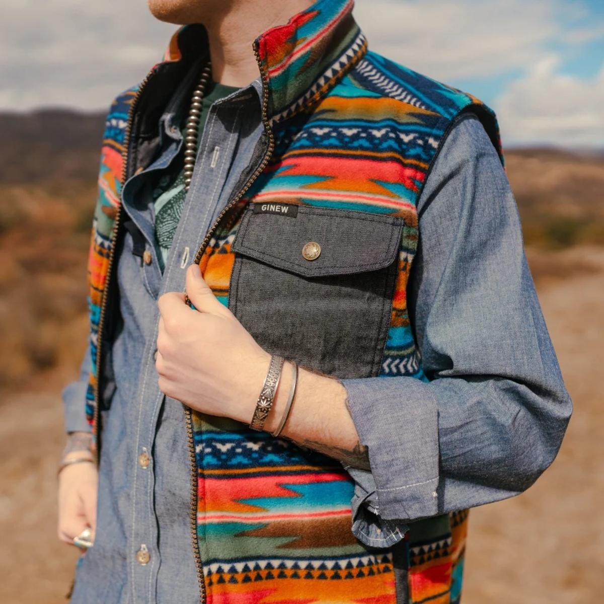 Reversible Thunderbird Denim Fleece Vest - Vest