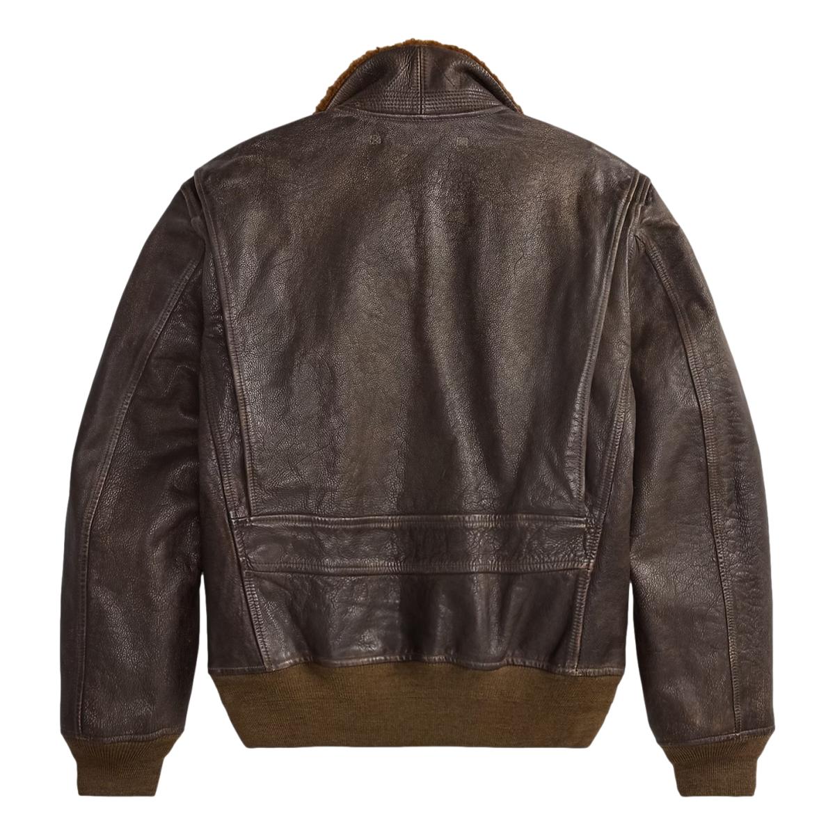 Shearling-Collar Leather Flight Jacket Vintage Brown