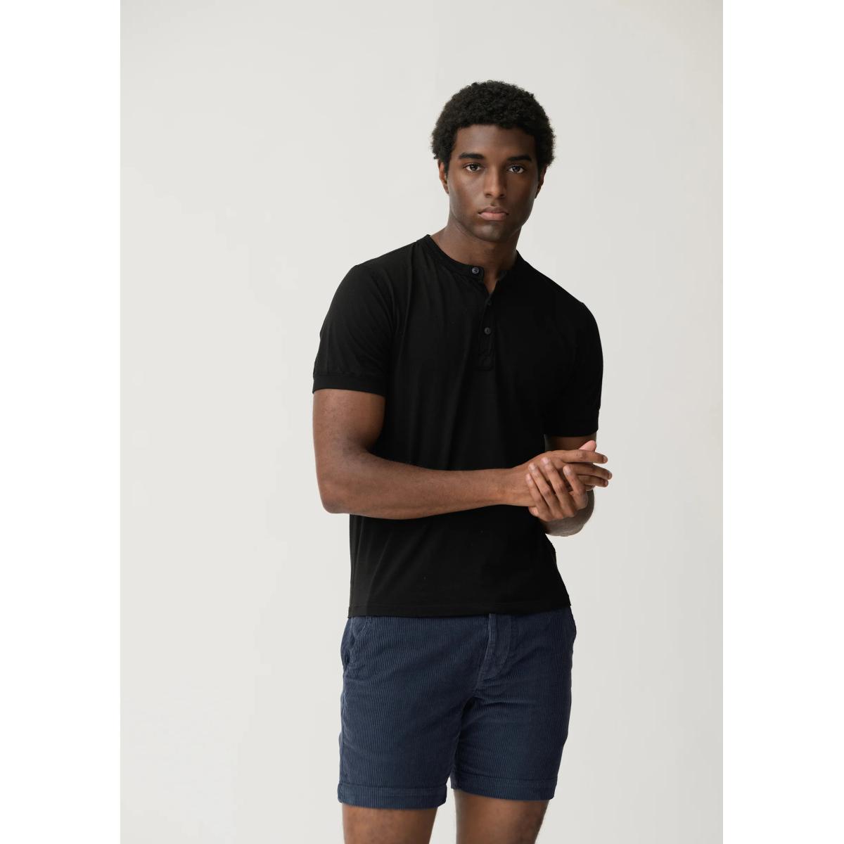 Short Sleeve Supima Henley Black - T Shirt
