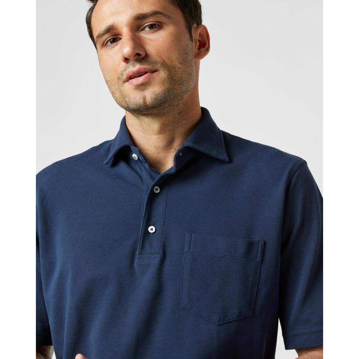 Short-Sleeved Polo Navy Pima Pique - polo