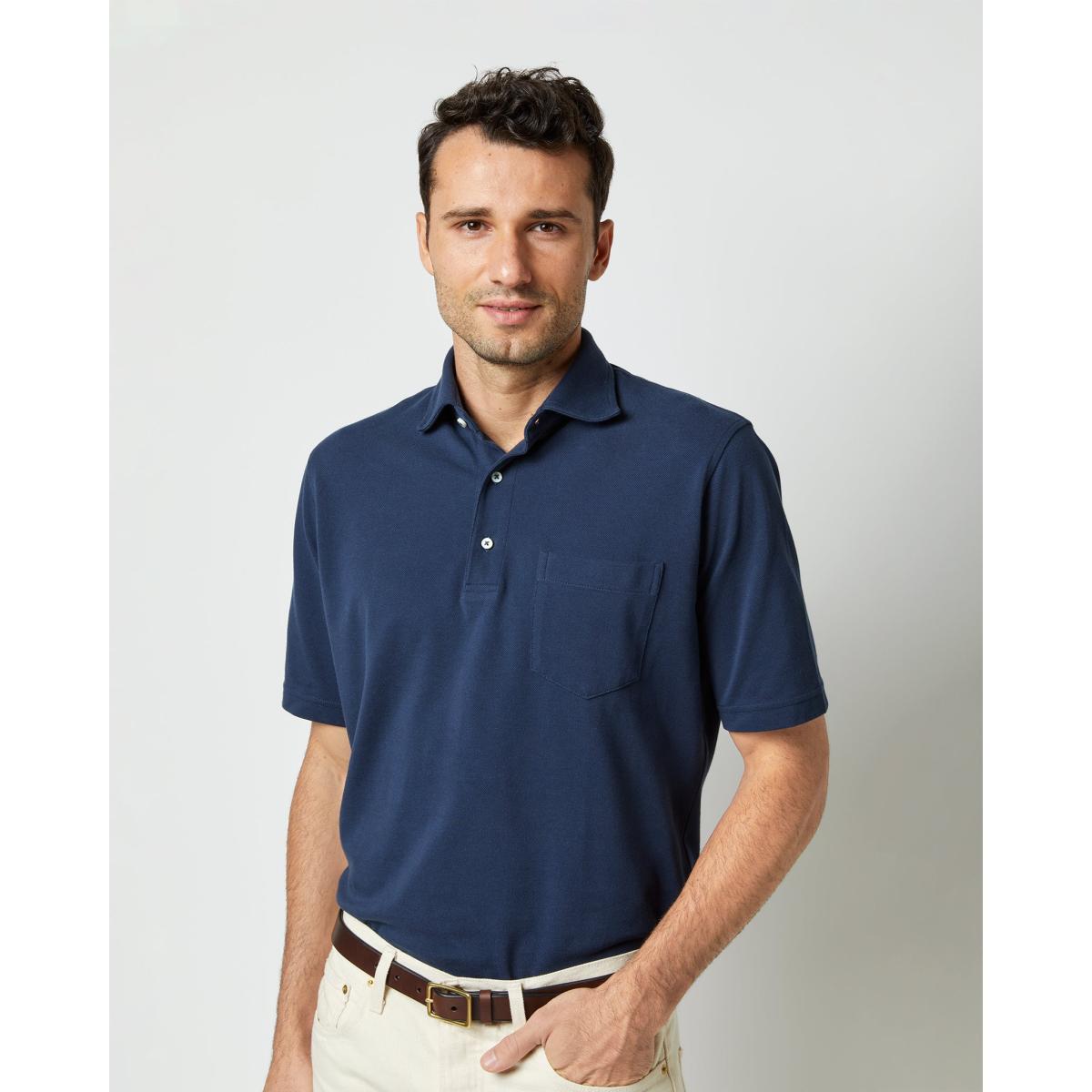 Short-Sleeved Polo Navy Pima Pique - polo