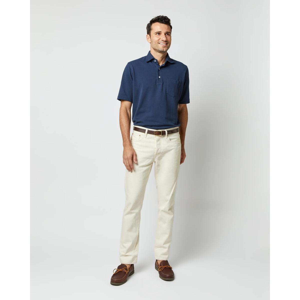 Short-Sleeved Polo Navy Pima Pique - polo