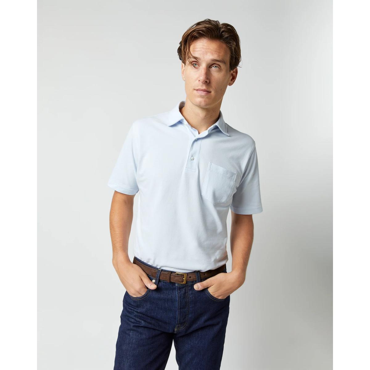 Short-Sleeved Polo Pale Blue Pima Pique - polo