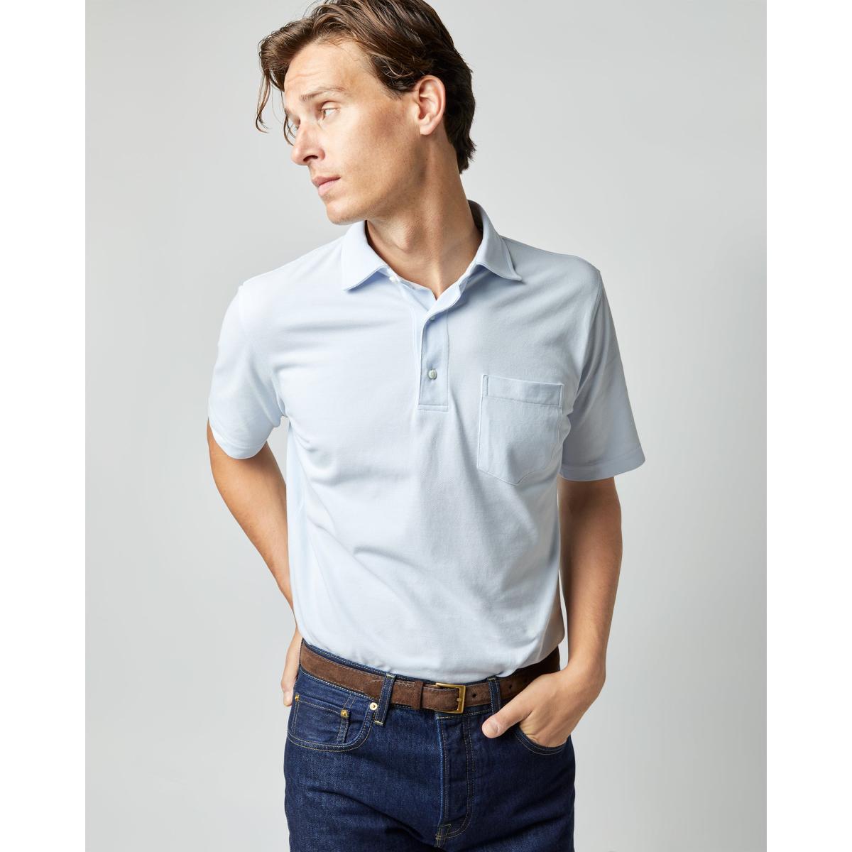 Short-Sleeved Polo Pale Blue Pima Pique - polo