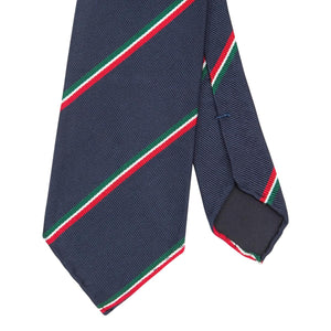 Silk Repp Tie Navy/Red/White/Green Stripe - Tie