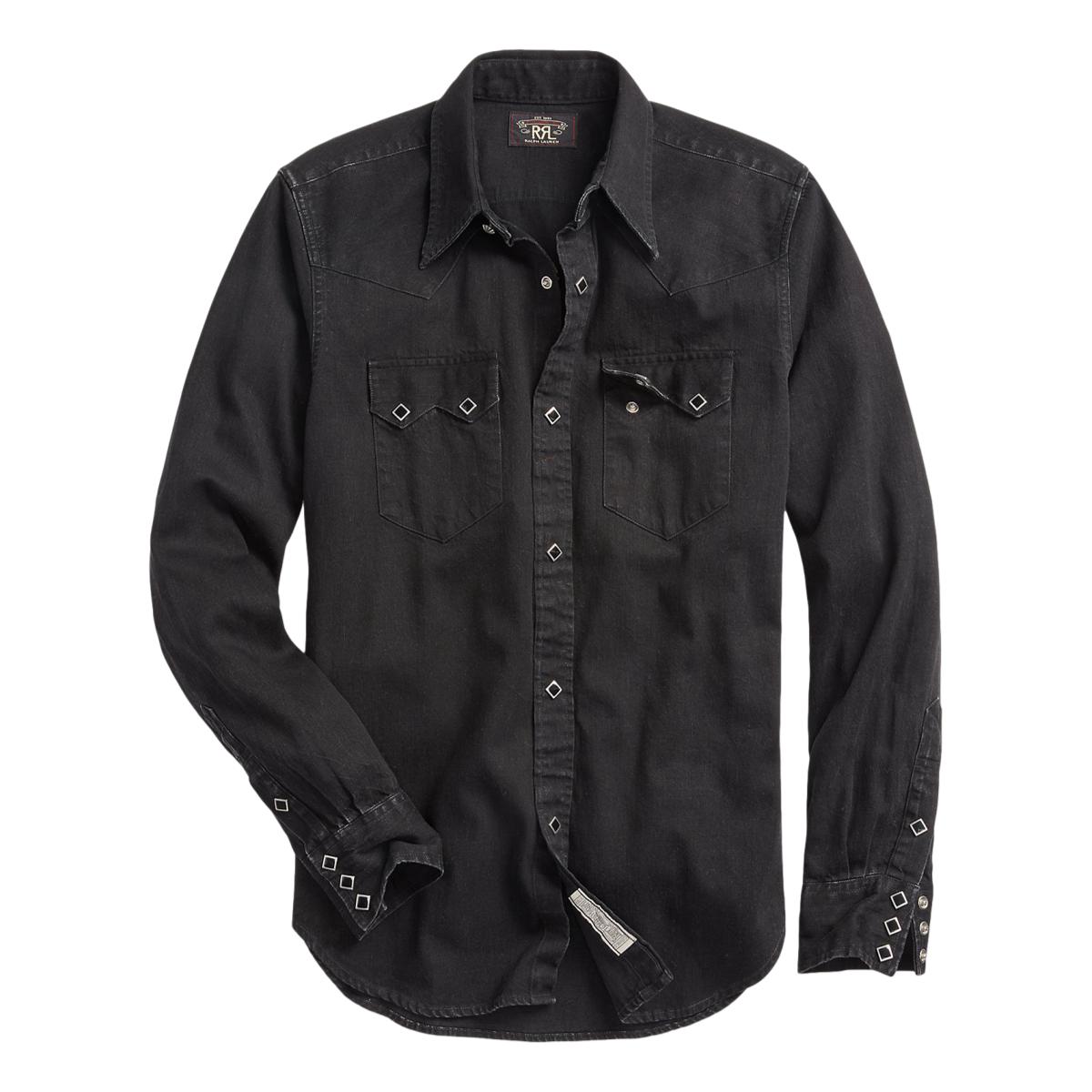 Slim Fit Denim Western Shirt Black - Shirt