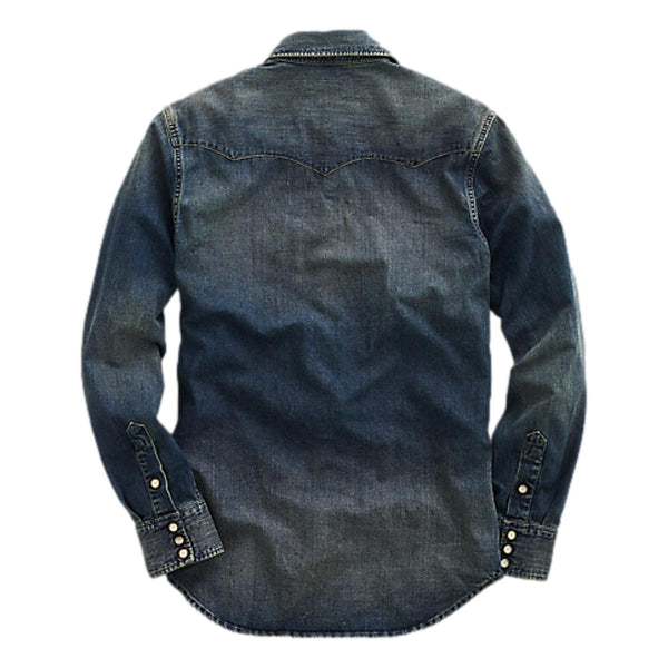 RRL Slim Fit Denim Western Shirt Dark Wash - MILWORKS