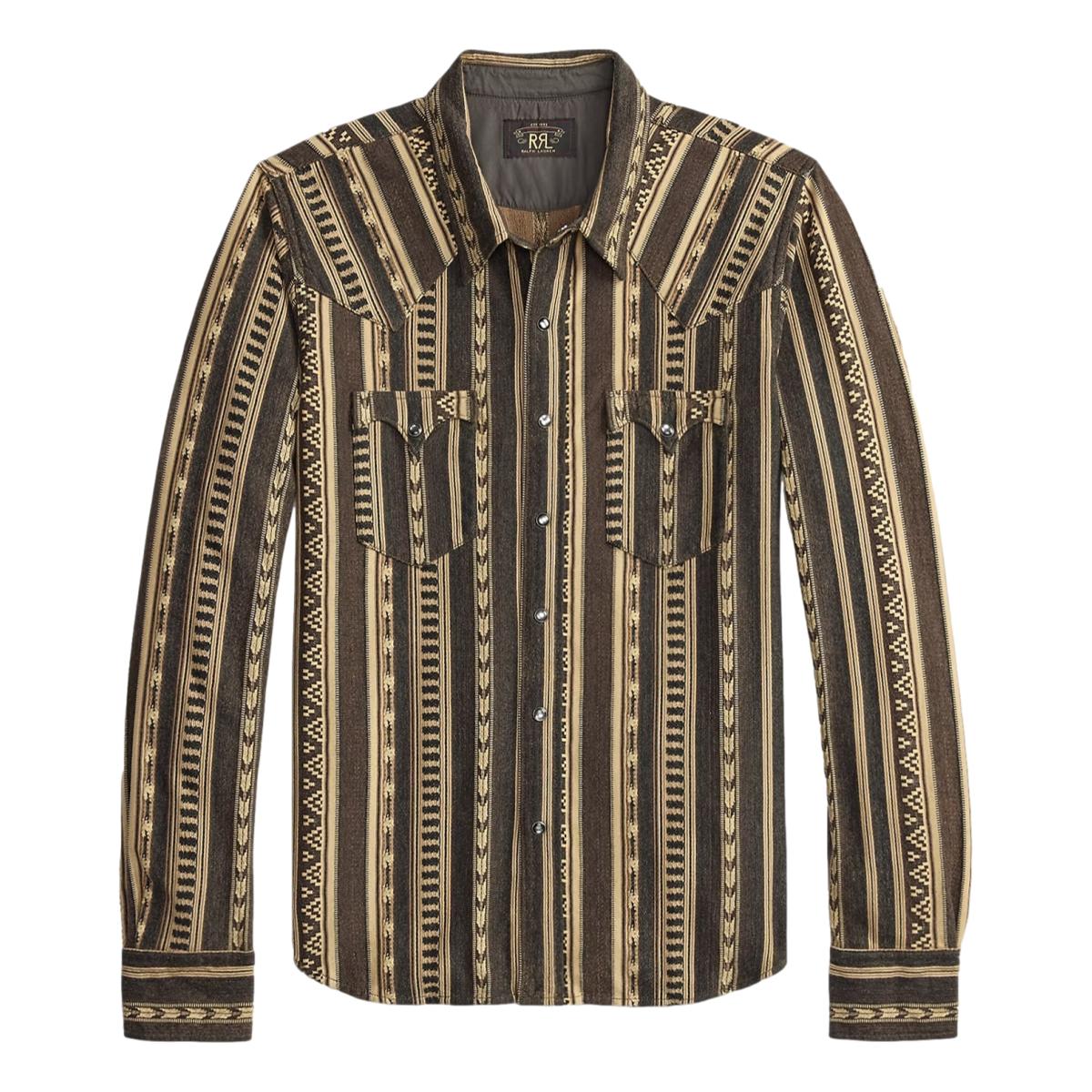 Slim Fit Jacquard-Knit Western Shirt Brown Multi - Shirt