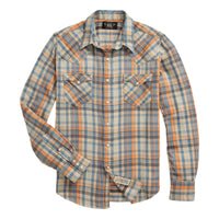 Slim Fit Plaid Twill Western Shirt Blue Orange Multi