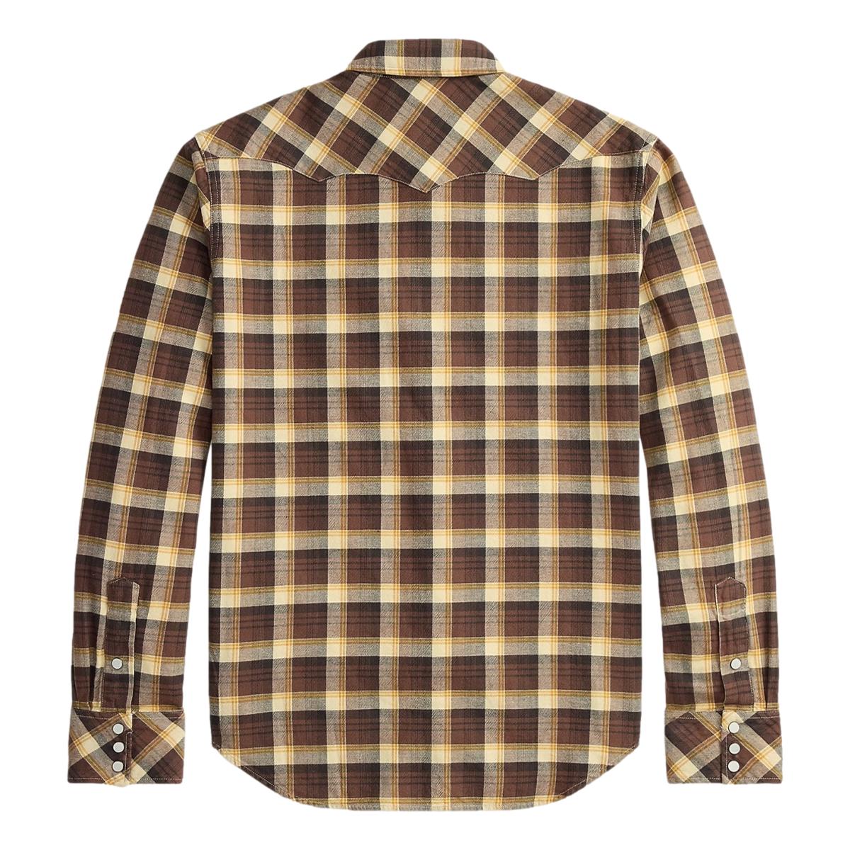 Slim Fit Plaid Twill Western Shirt Brown Mustard Cream