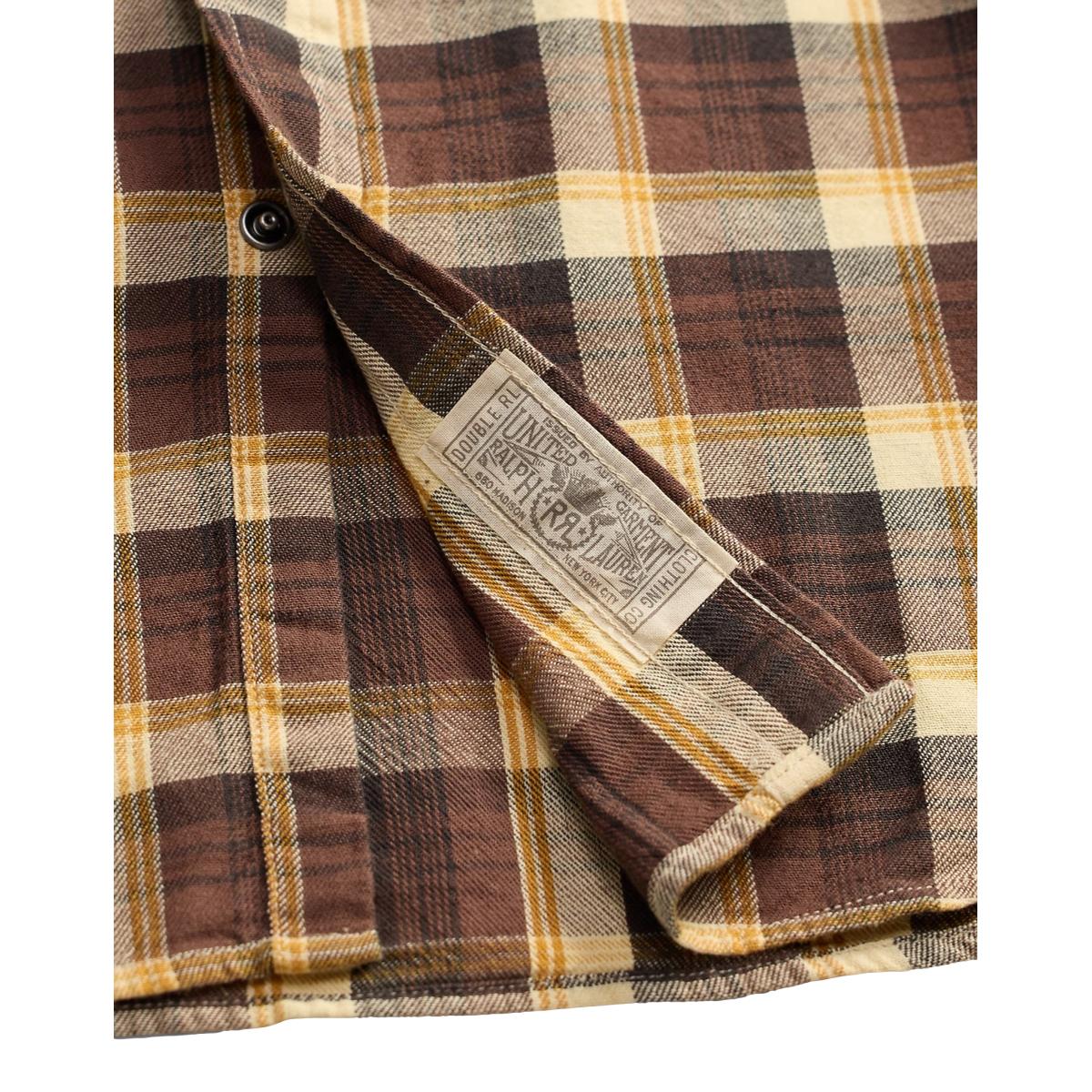 Slim Fit Plaid Twill Western Shirt Brown Mustard Cream