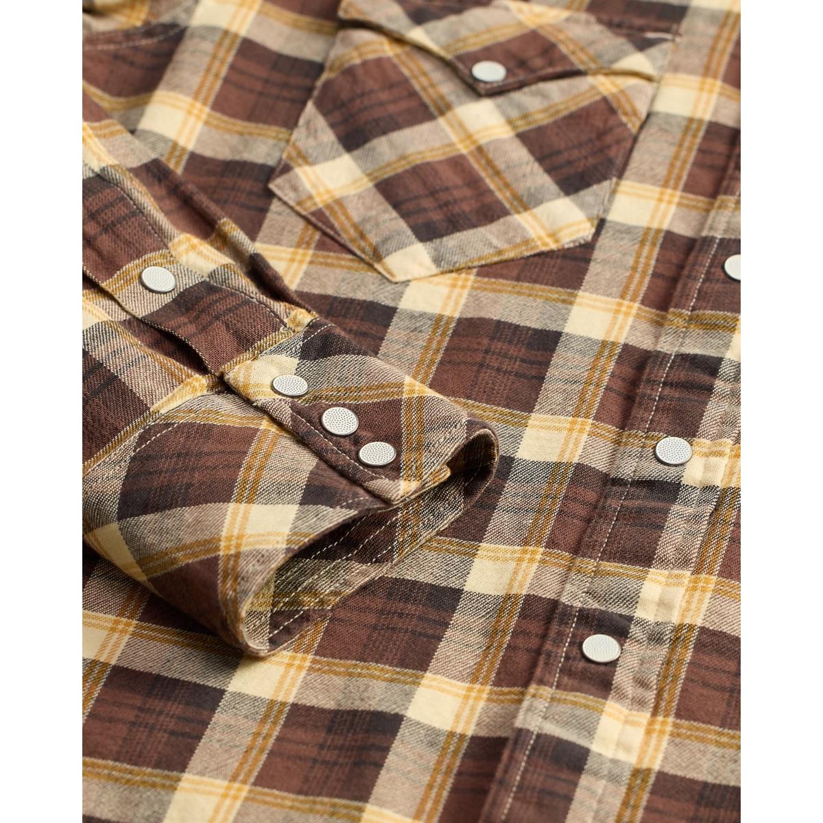 Slim Fit Plaid Twill Western Shirt Brown Mustard Cream