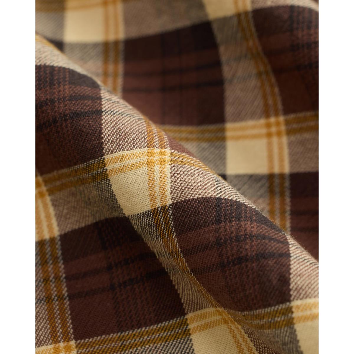 Slim Fit Plaid Twill Western Shirt Brown Mustard Cream