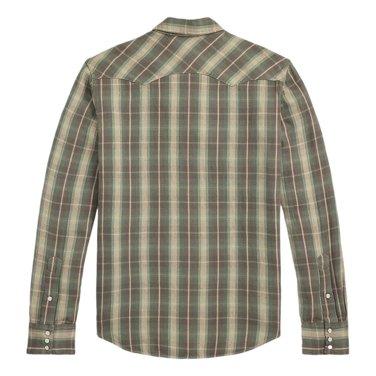 Slim Fit Plaid Twill Western Shirt Green Gray - Western