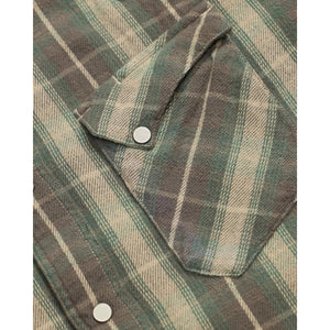 Slim Fit Plaid Twill Western Shirt Green Gray - Western