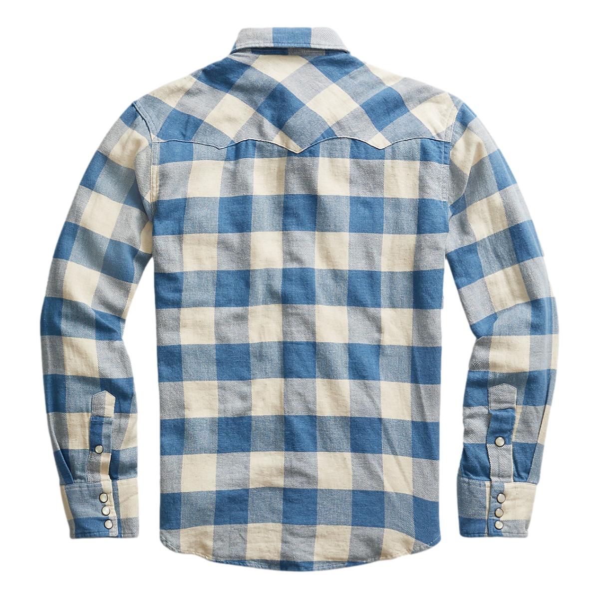 Slim Fit Plaid Twill Western Shirt Indigo Cream - Western