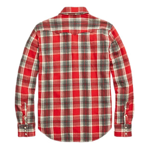 Slim Fit Plaid Twill Western Shirt Red Grey - Shirt