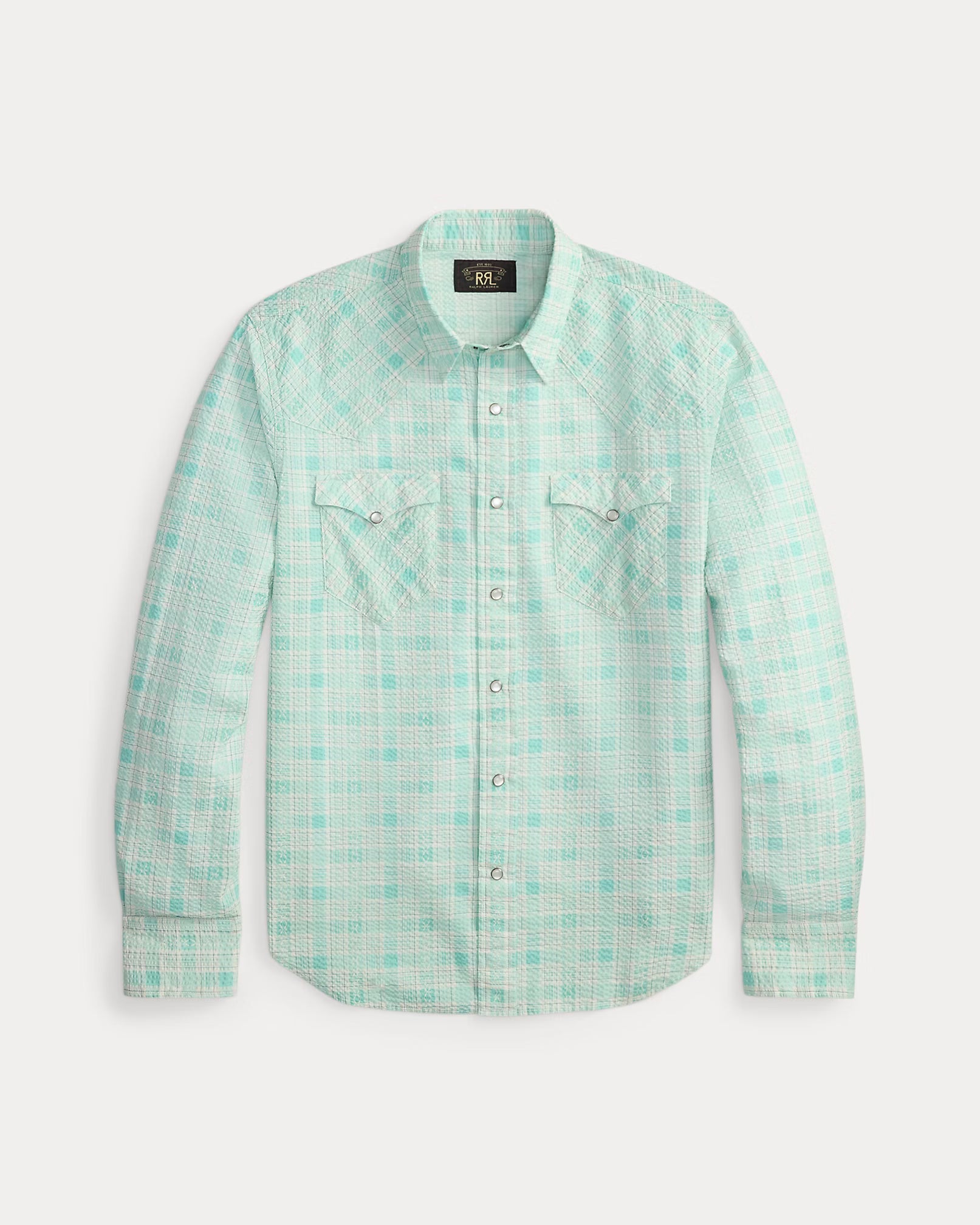 Slim Fit Seersucker Western Shirt Turquoise Multi - Shirt