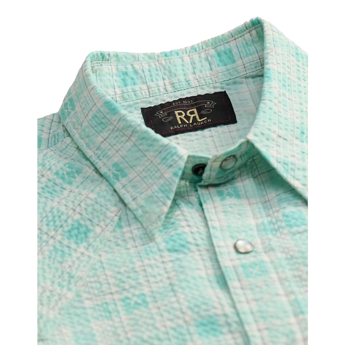 Slim Fit Seersucker Western Shirt Turquoise Multi - Shirt