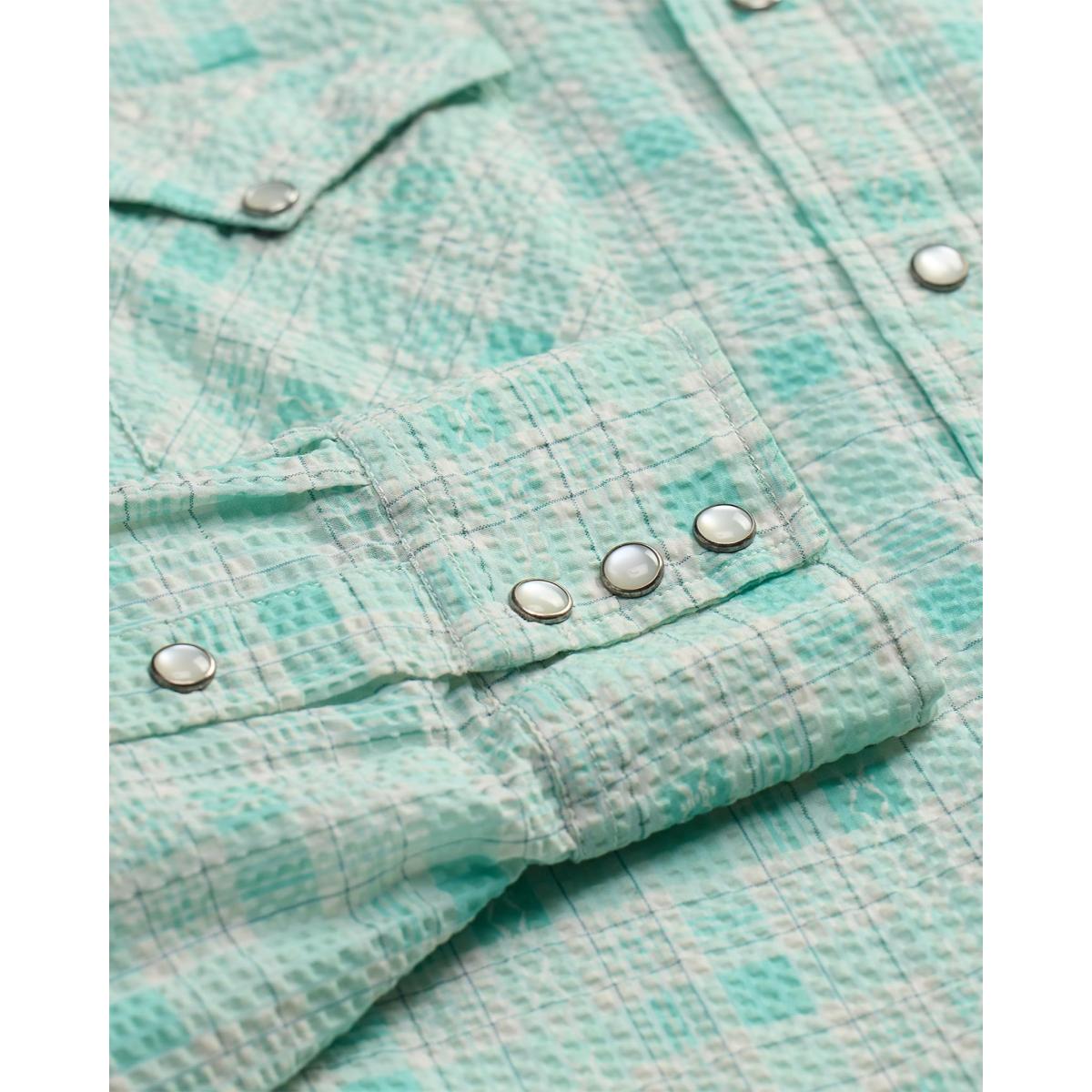 Slim Fit Seersucker Western Shirt Turquoise Multi - Shirt