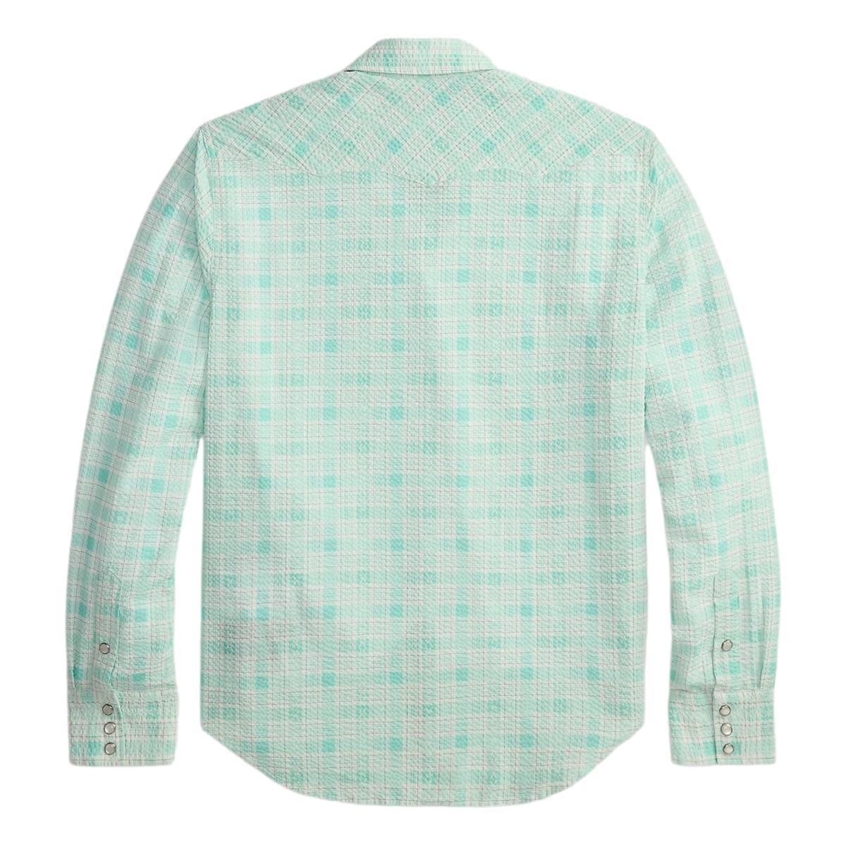 Slim Fit Seersucker Western Shirt Turquoise Multi - Shirt