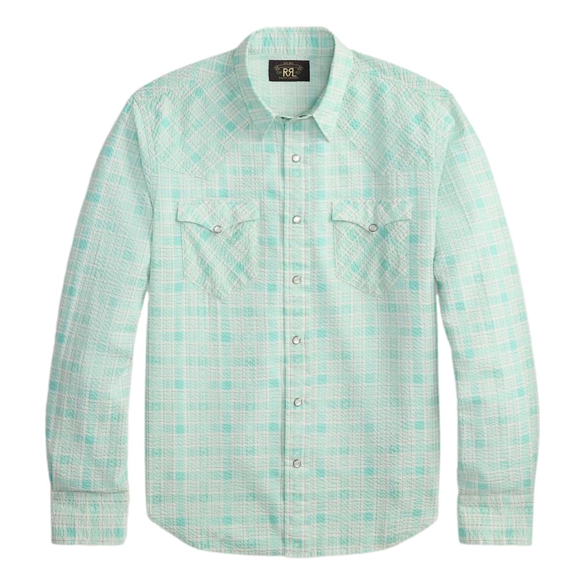 Slim Fit Seersucker Western Shirt Turquoise Multi - Shirt
