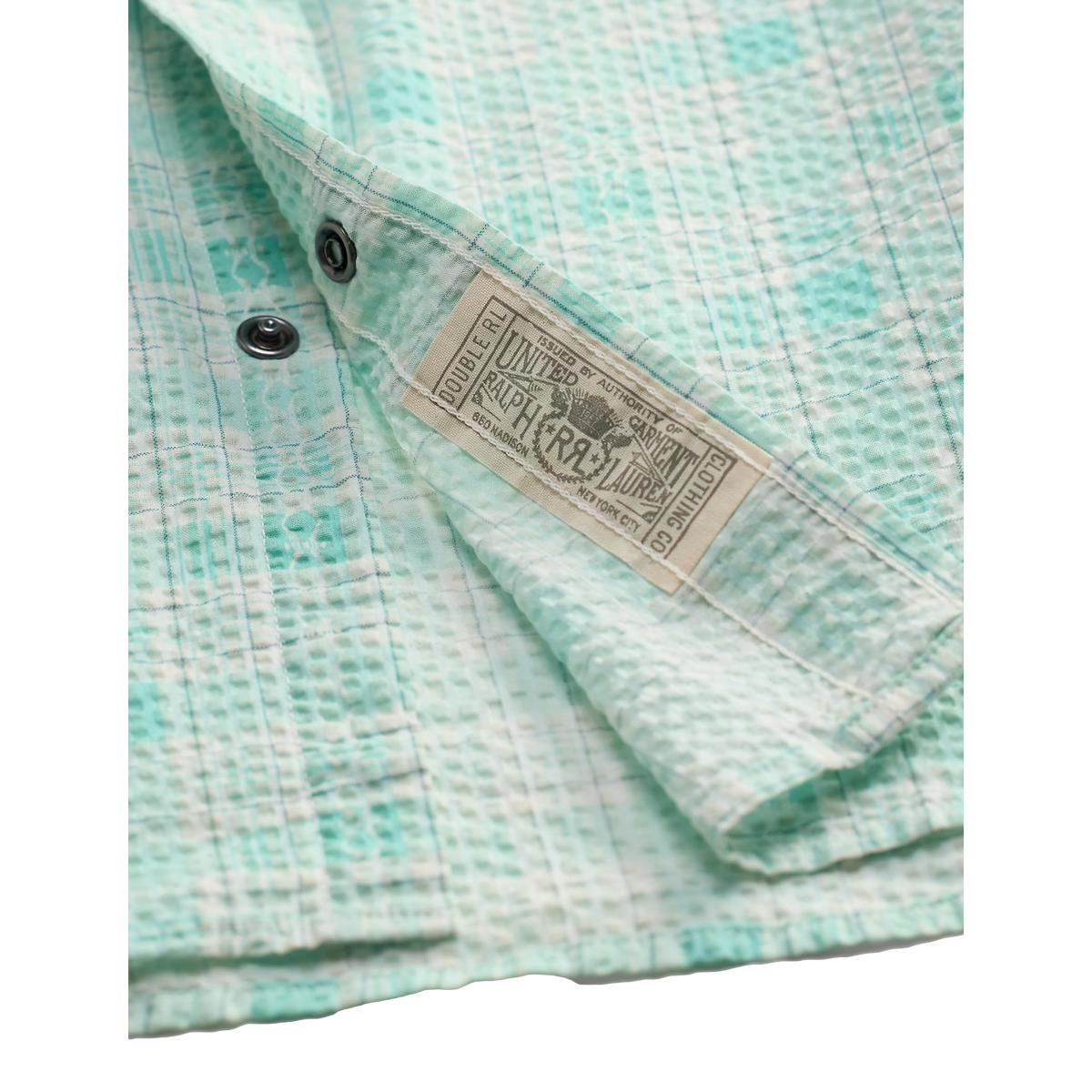 Slim Fit Seersucker Western Shirt Turquoise Multi - Shirt