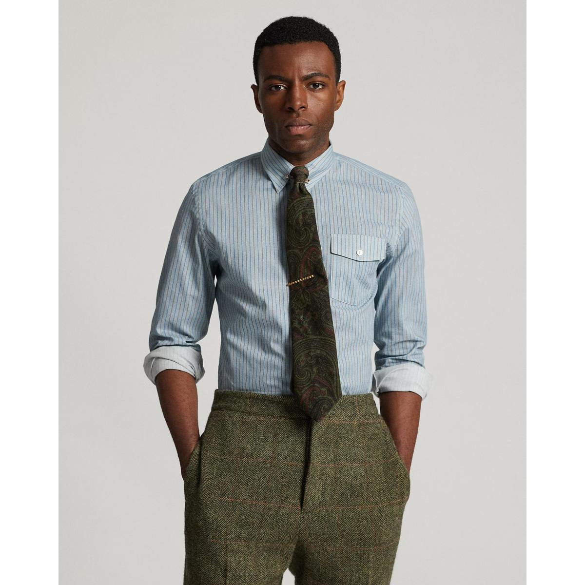 Slim Fit Stripe-Print Woven Shirt Blue Stripe - Shirts