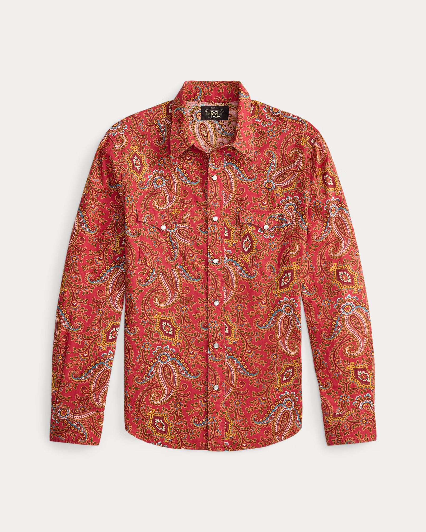 Slim Paisley Linen-Cotton Western Shirt Red Multi - Shirt