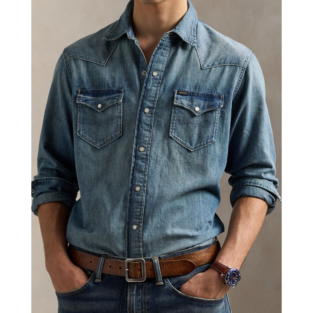 Slub Denim Western Shirt Shirt