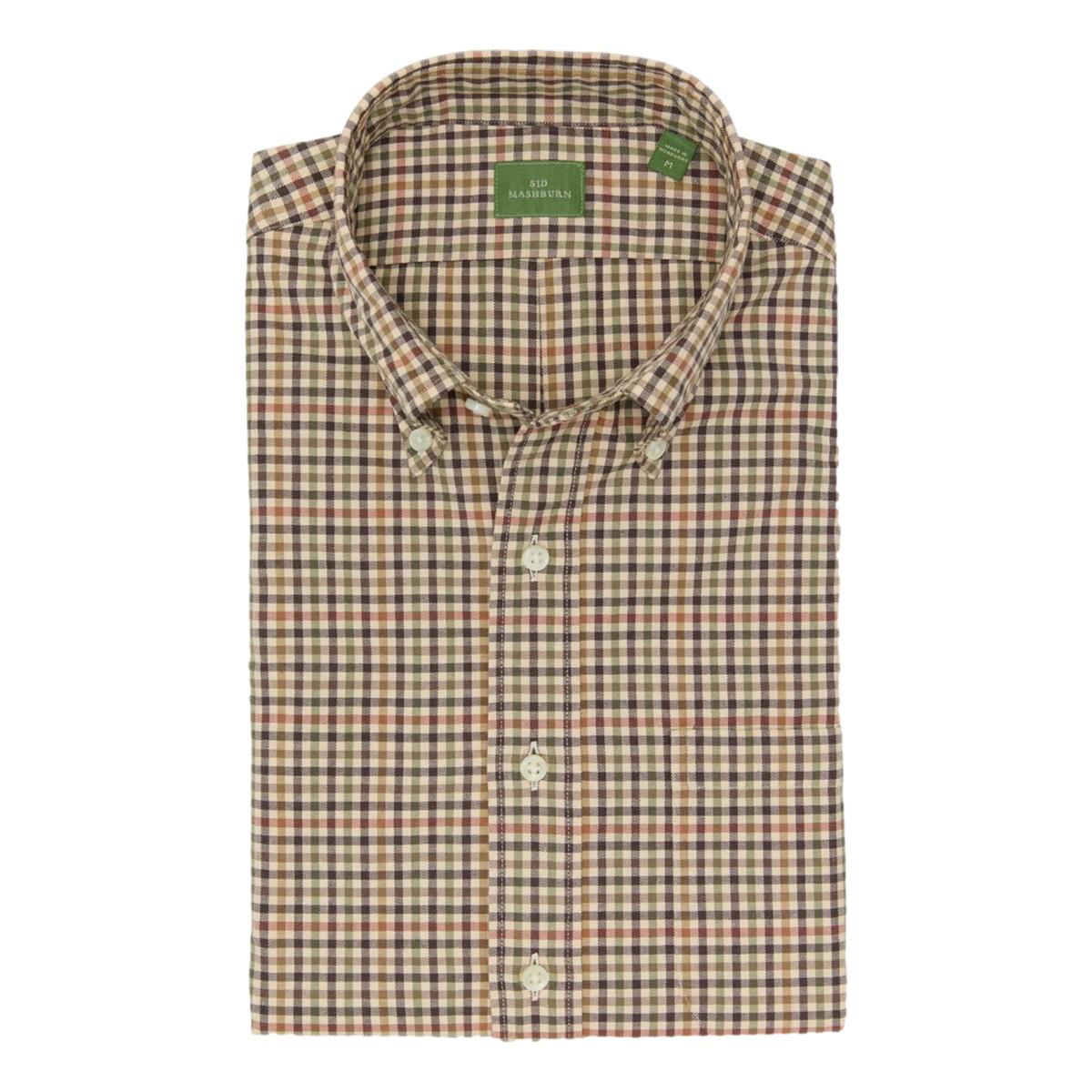 Sport Shirt Brown Olive Red Guncheck Twill - Shirts