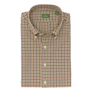 Sport Shirt Brown Olive Red Guncheck Twill - Shirts