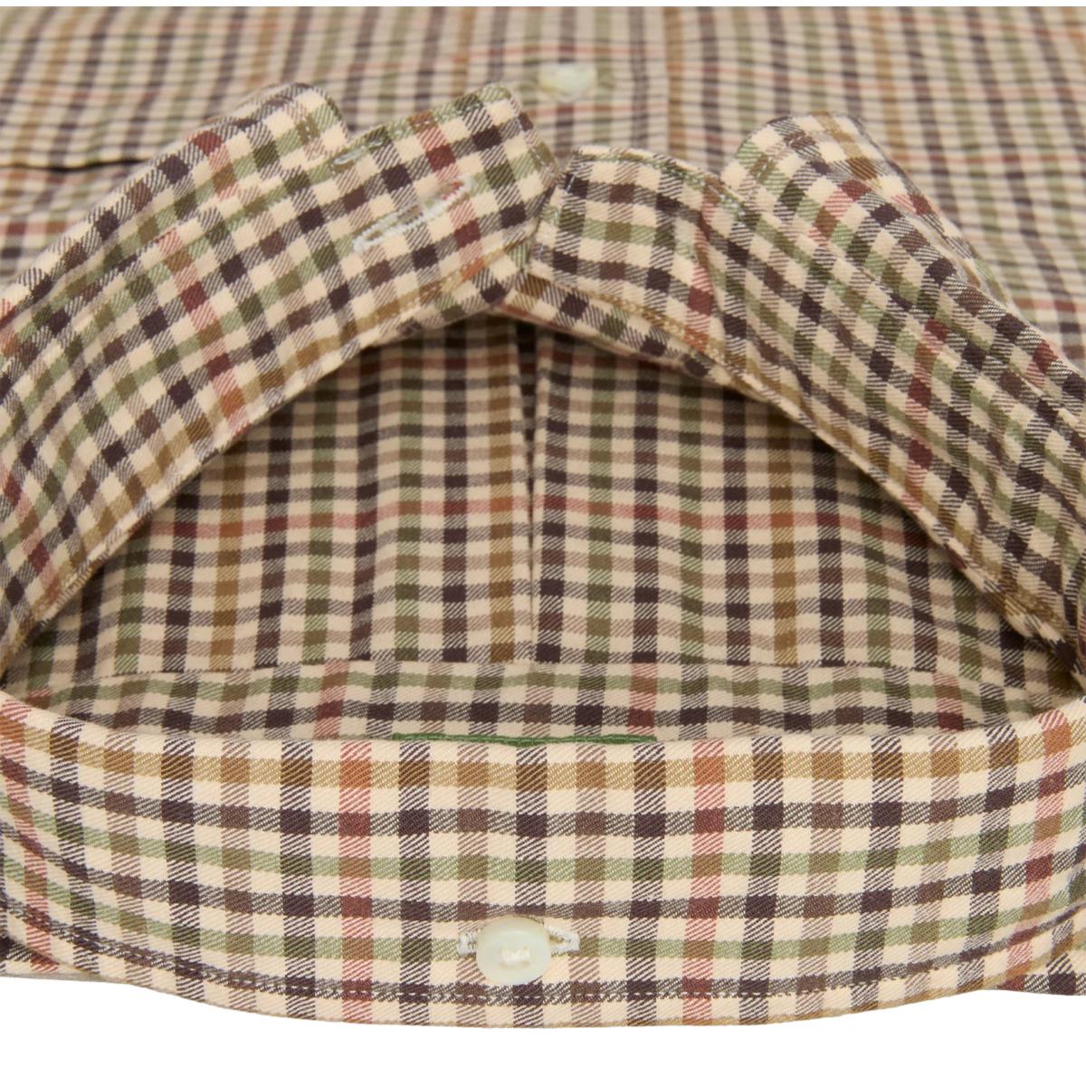 Sport Shirt Brown Olive Red Guncheck Twill - Shirts