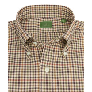 Sport Shirt Brown Olive Red Guncheck Twill - Shirts