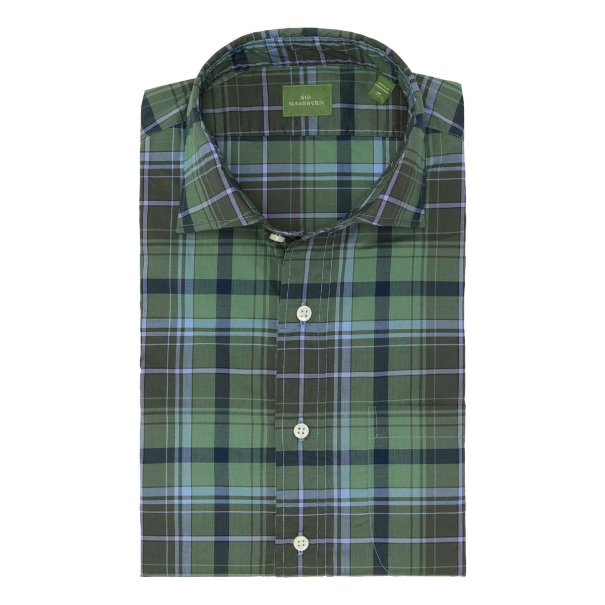 Sport Shirt Olive Navy Lavender Plaid Poplin - Shirts