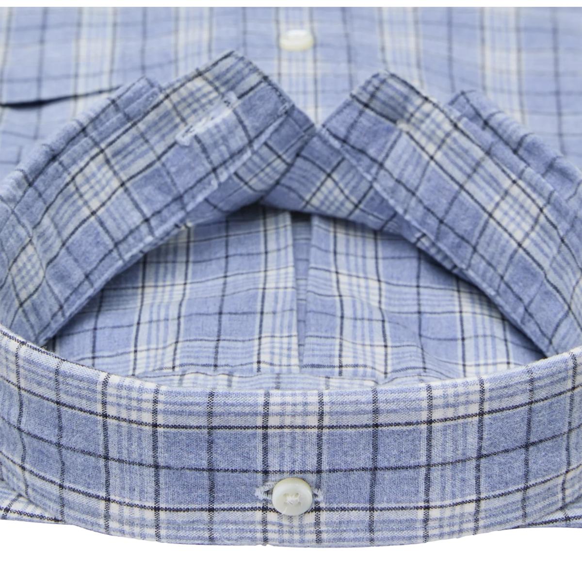 Sport Shirt Sky Bone Navy Plaid Brushed Plainweave - Shirts