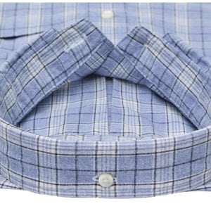 Sport Shirt Sky Bone Navy Plaid Brushed Plainweave - Shirts
