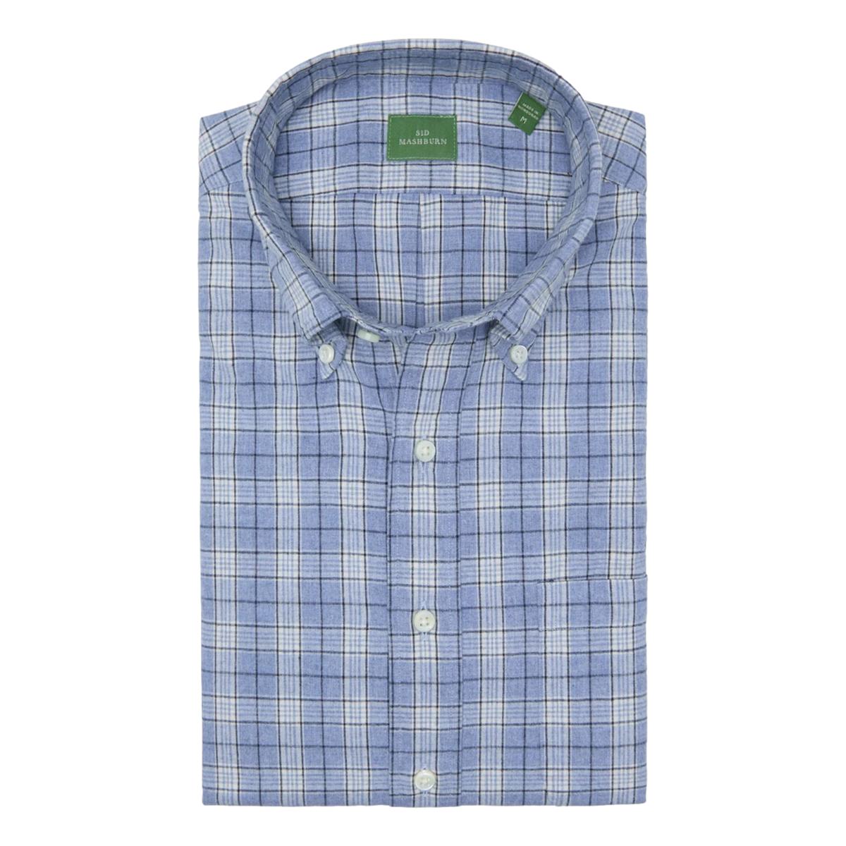 Sport Shirt Sky Bone Navy Plaid Brushed Plainweave - Shirts
